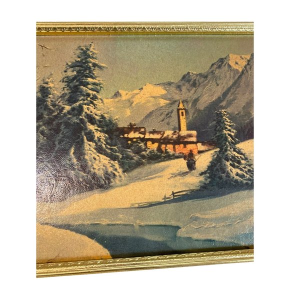 Vintage MCM turner wall accessory Church lithograph? print gold trim frame - Picture 2 of 7